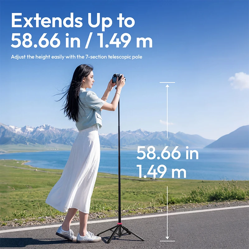 울란지 MT-44M 2-in-1 마그네틱 & 1/4인치 셀카봉 삼각대 (휴대폰/카메라용, 라이브 스트리밍 360도 지원) °   볼헤드 아웃도어 여행 브이로그