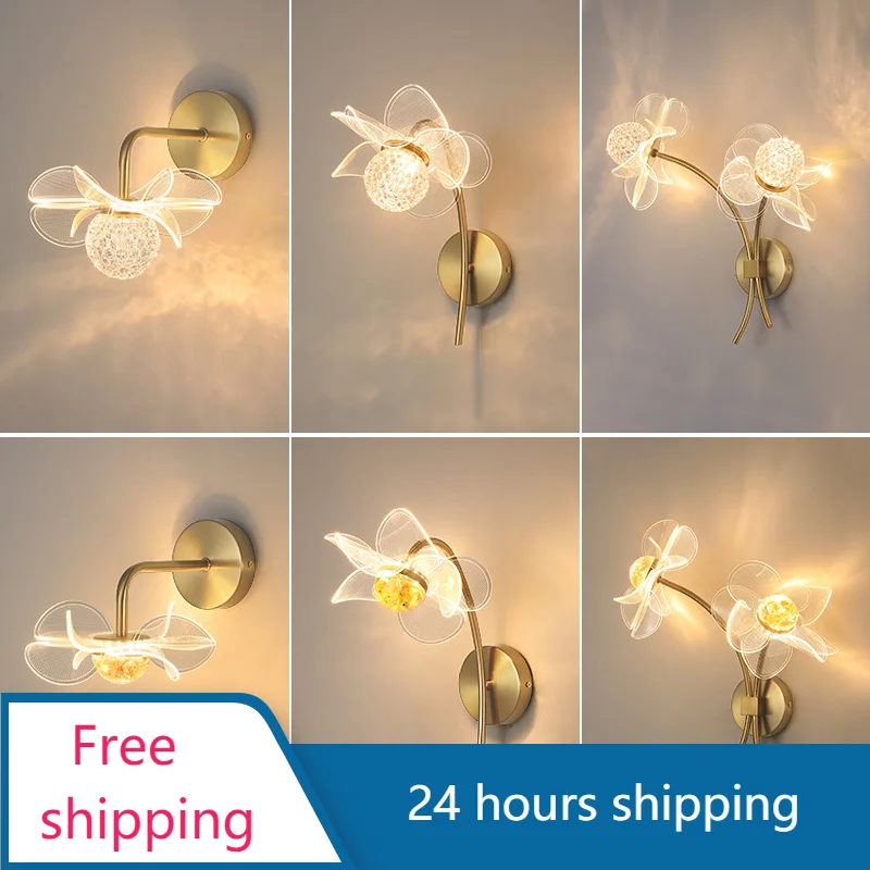 

Настенные светильники в виде цветов, осветительные приборы для спальни, гостиницы, гостиной, коридора, современный светодиодный фон для украшения помещений в скандинавском стиле