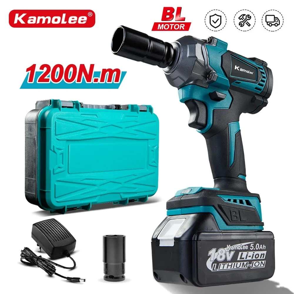 KAMOLEE Electric Impact Wrench 1200NM Torque 1 2 1 4 Inch, Brushless Lithium Ion Battery Apply 18V 21V Battery