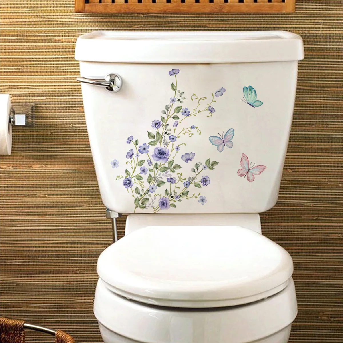 

Plant Flowers Butterfly Wall Sticker Bathroom Accessories Decor Cabinet Room Home Decoration Decals Toilet Self Adhesive Mural