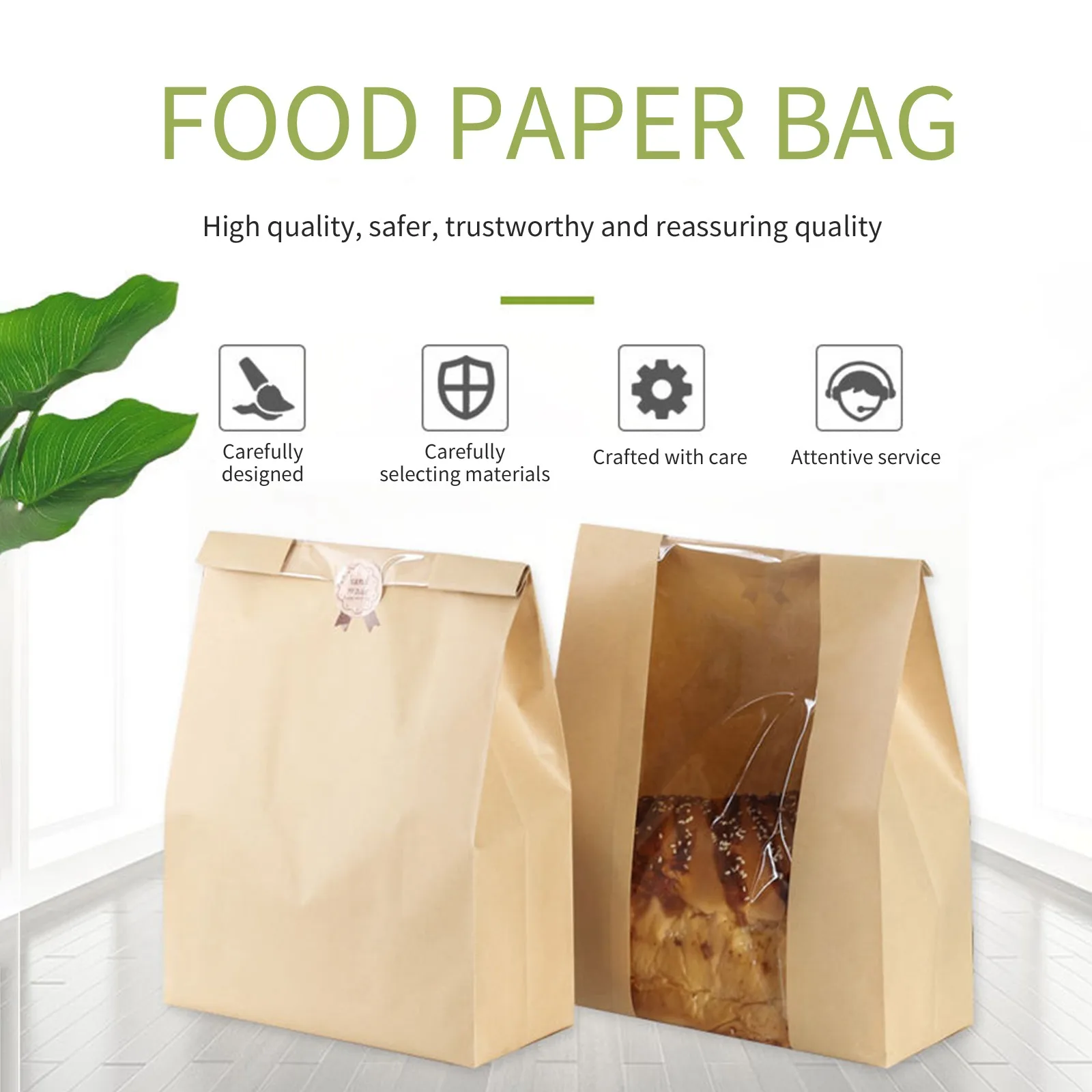 50 Pieces Large Kraft Paper Bread Bags with Transparent Window for Baked Goods, Portabl... - SKU LPBB1228 - UGI Packaging