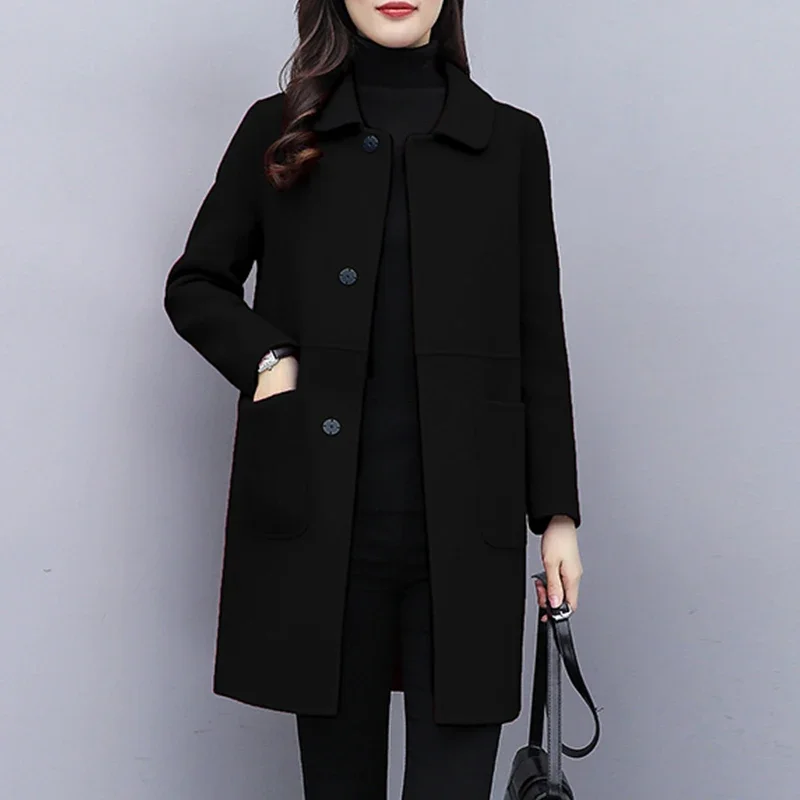 Fashion Blended Woolen Coat Women's Coat 2024 Autumn Winter Christmas Red Single-breasted Red Slim Wool Jacket Outwear Plus Size
