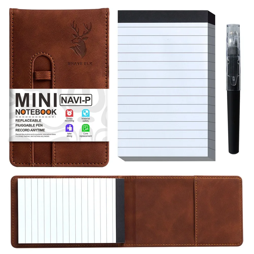 Compact Leather Pocket Notebook with Horizontal Lines - Portable Planner