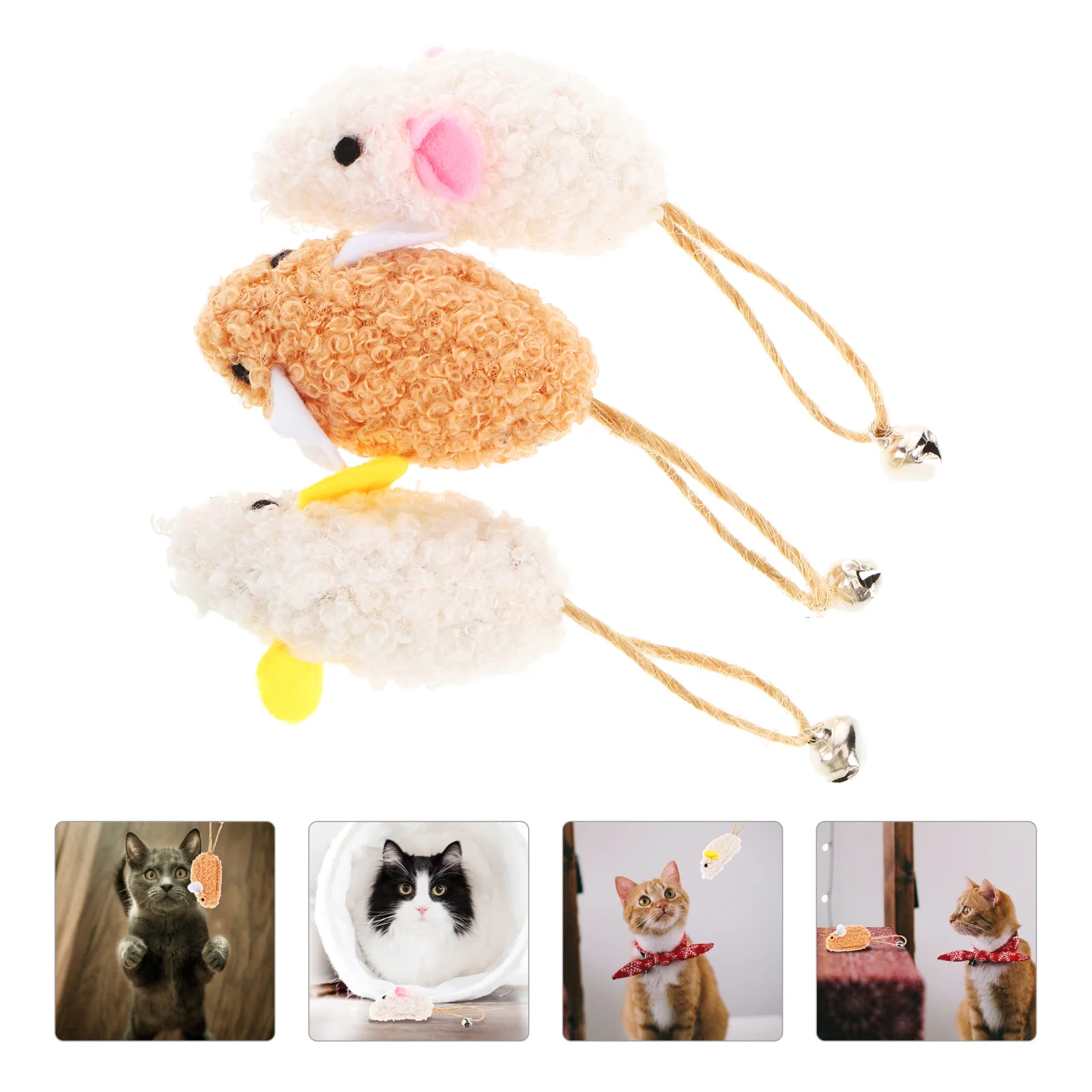 

3pcs Plush Mouse Cat Teaser Toys Stuffed Mouse Kitten Toys Interactive Cat Toy With Bells