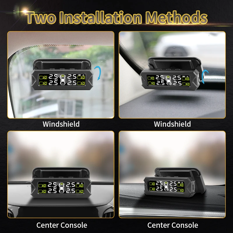 Srnubi Car TPMS Tire Pressure Alarm Monitoring System Tyre Sensor Solar Charge With Bracket 360 Adjustable IP68 Waterproof 6bar