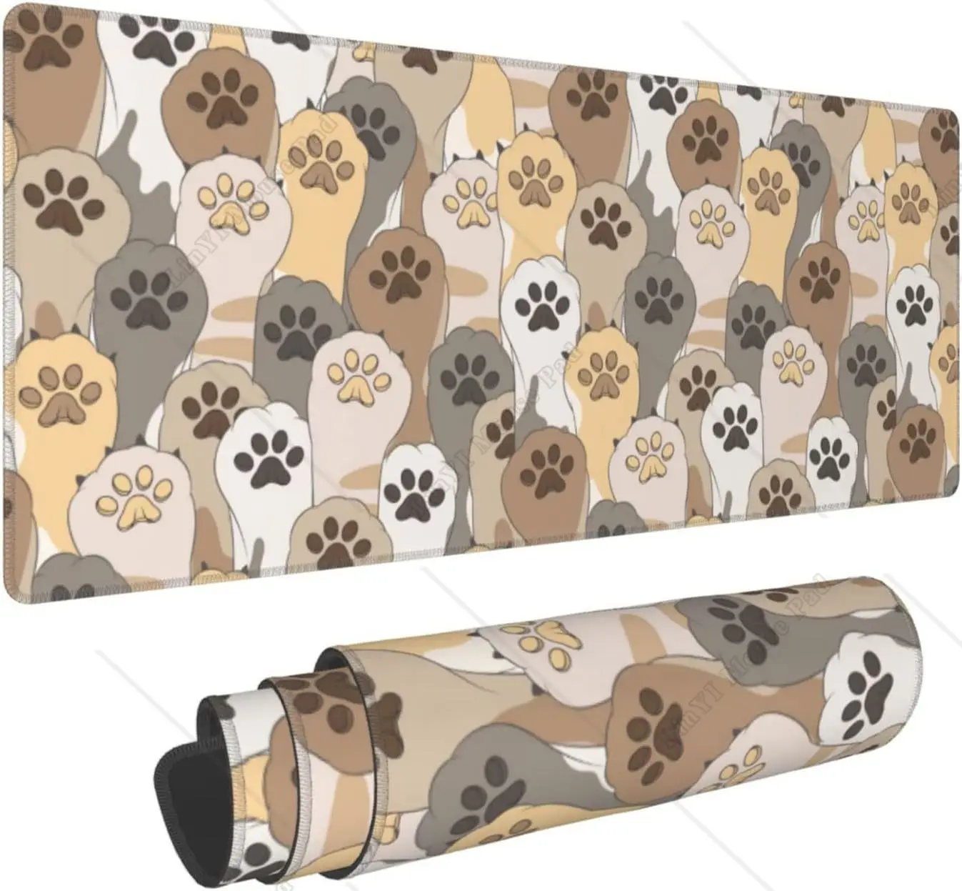 

Kawaii Cute Cats Footprint Gaming Mouse Pad with Non-Slip Rubber Base and Stitched Edges Mouse Mat Desk Pad 35.4 * 15.7 Inch