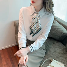 

Chiffon Shirt Spring 2022 New Women's Shirt Solid with Stripe Polka Dot Scarf Long-sleeved Shirt Designed Tops Elegant clothing