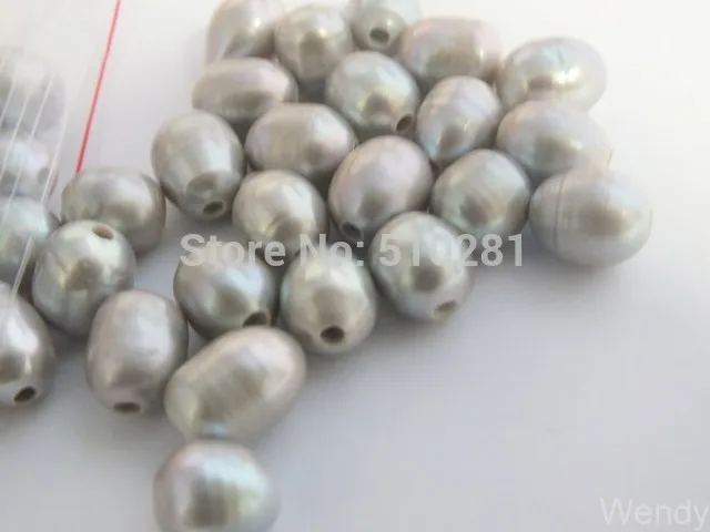 

100pcs 9-10MM High Quality Natural Grey Rice Pearl, Loose Freshwater Pearl With 2mm Hole