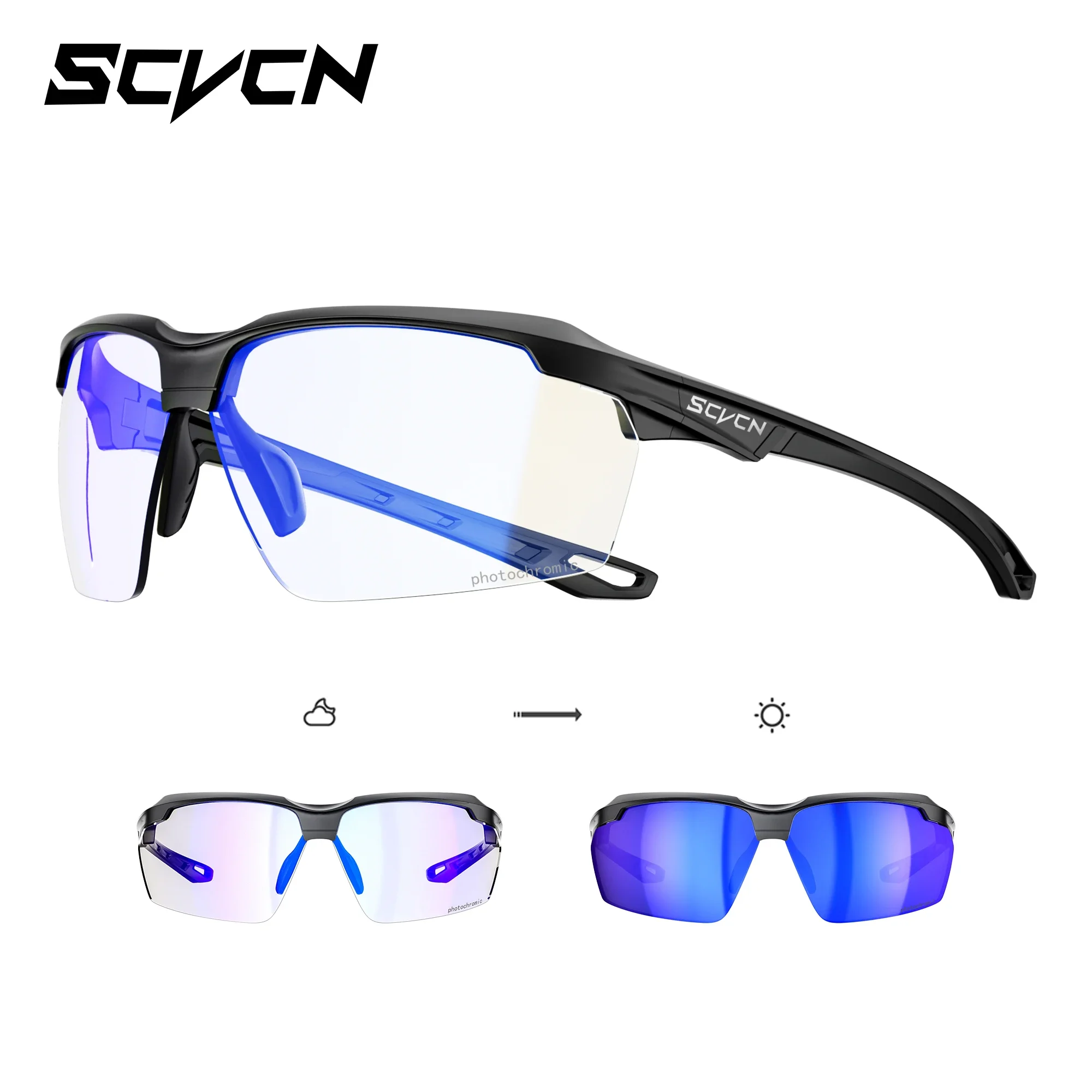 SCVCN Photochromic Cycling Glasses UV400 Outdoor Sports Running Men's Sunglasses Road MTB Bicycle Goggles Women Bike Eyewear
