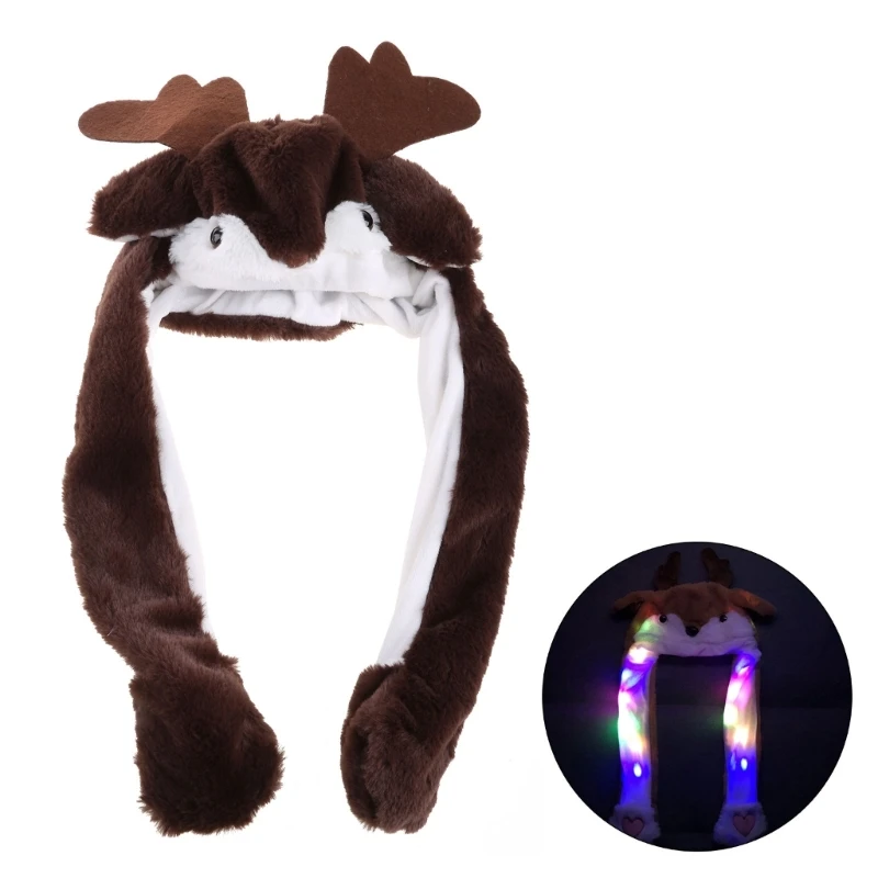 

D7WF Plush Animal Winter Hat Cute Elk Warm Beanie Moving Ears Soft Rabbit Hair