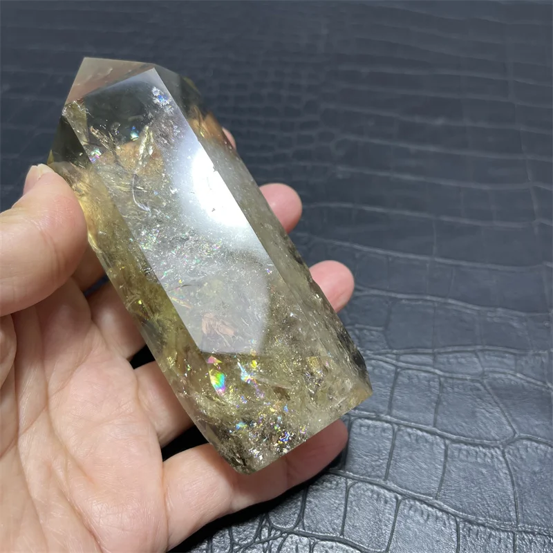 298g High Quality Natural Polished Clear Smoky Citrine Quartz Point with Rainbow Crystal Tower For Decoration 6