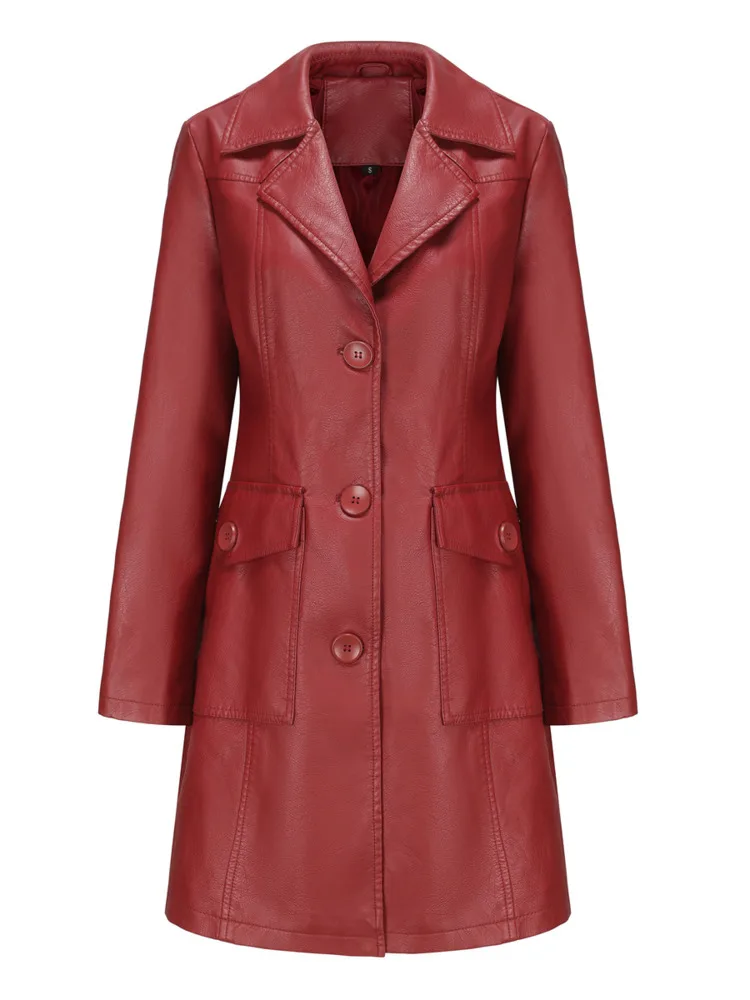 ジャケット・アウター YOKE Leather Double Breasted Coat M Gudasuo Leather Jacket Women Trench Coat Long Loose Button