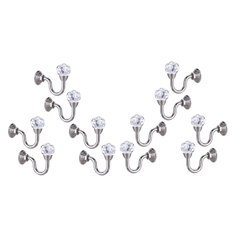 

12Pcs Crystal Glass Curtain Holdback Wall Tie Back Hook Hanger Holder Drawer Handle Curtain Accessories Hanger