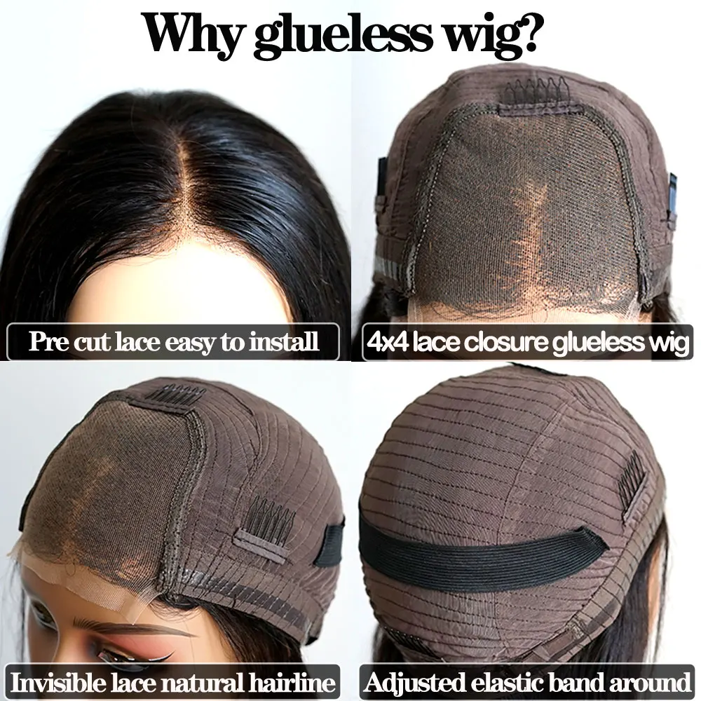 Loose Deep Wave And Kinky Straight Glueless Human Hair Wigs Ready To Wear 250% Density 9x6 Lace Closure Human Hair Wigs