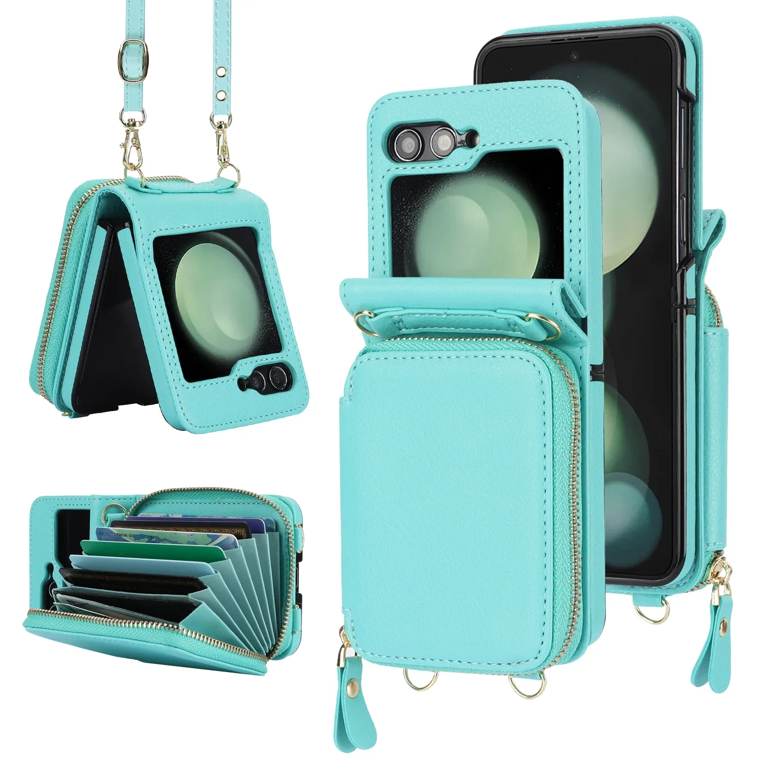 Elegant Crossbody Leather Wallet Case with Zipper Purse and RFID Protection