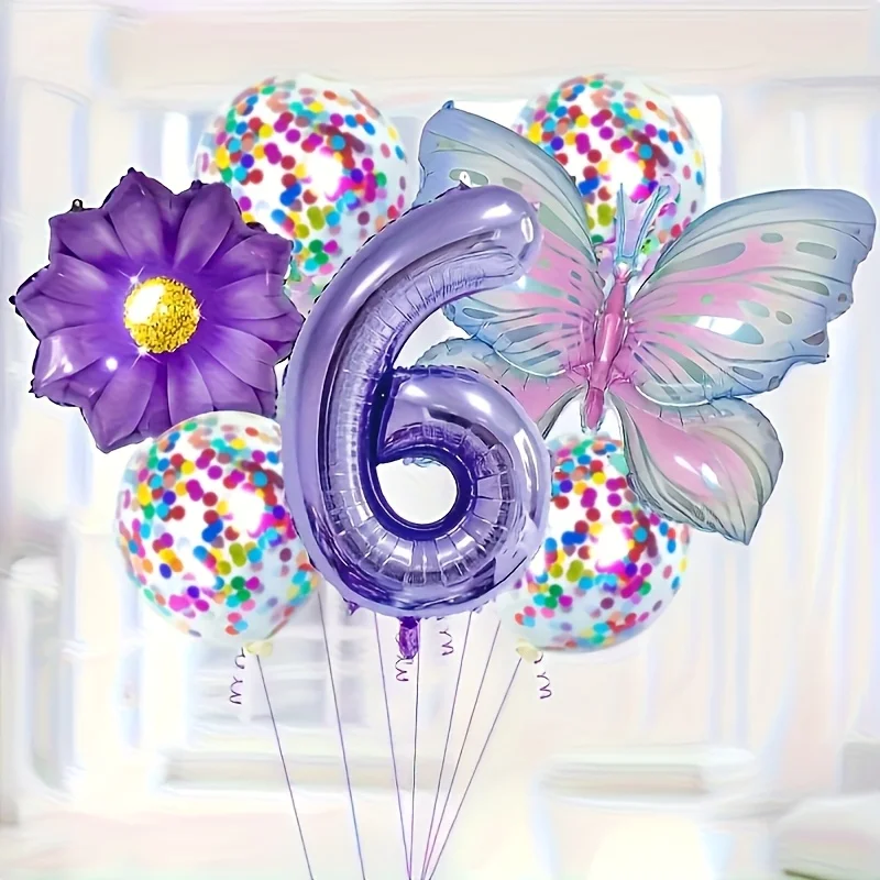 Purple Butterfly Theme Helium Balloons Decoration Set - 7PCS for Birthday, Wedding, Baby Shower & Gifts
