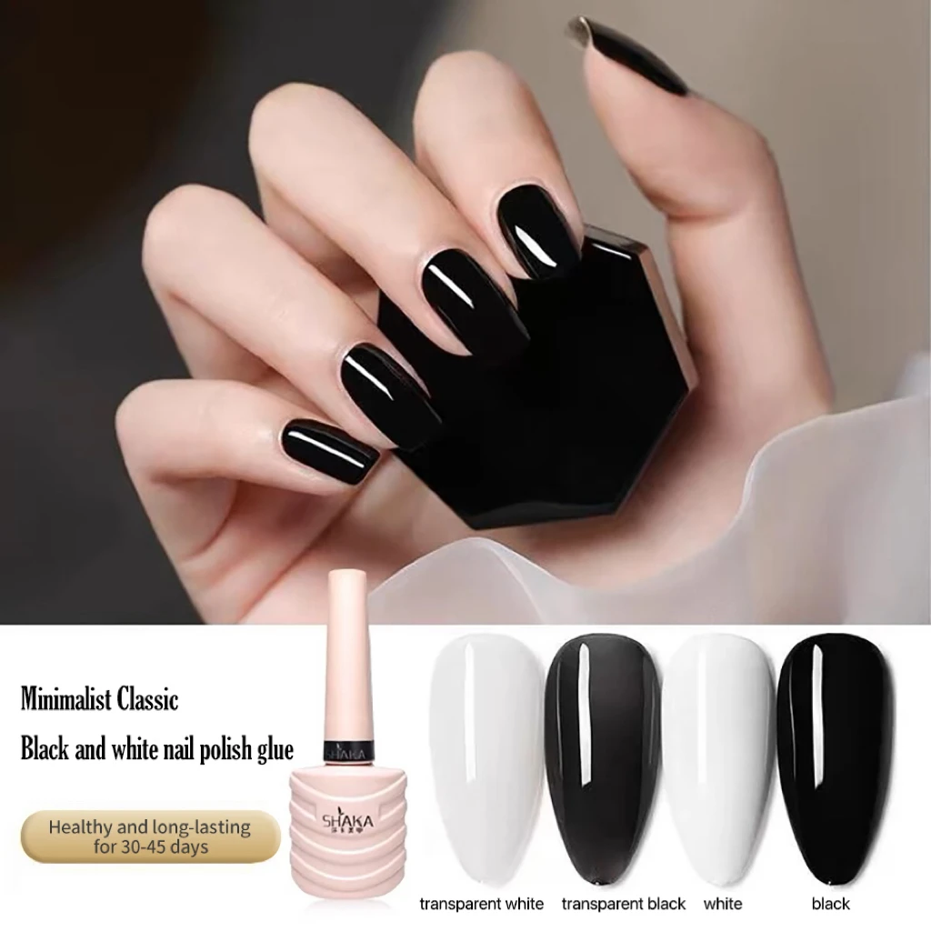 

Black and white solid color nail polish glue 2024 new leveling traceless long-lasting pure white whitening phototherapy glue for