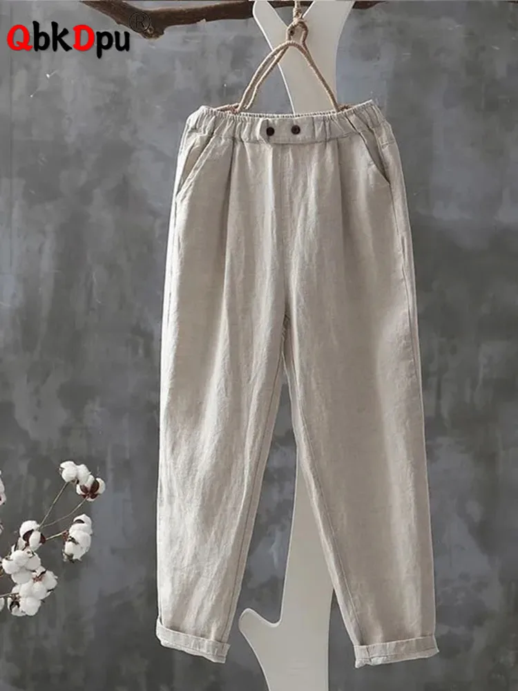 

Cotton Women High Waist Ankle-length Pants Summer Casual Baggy Pantalones Korean Glegant Fashion Streetwear Straight Pantaloni