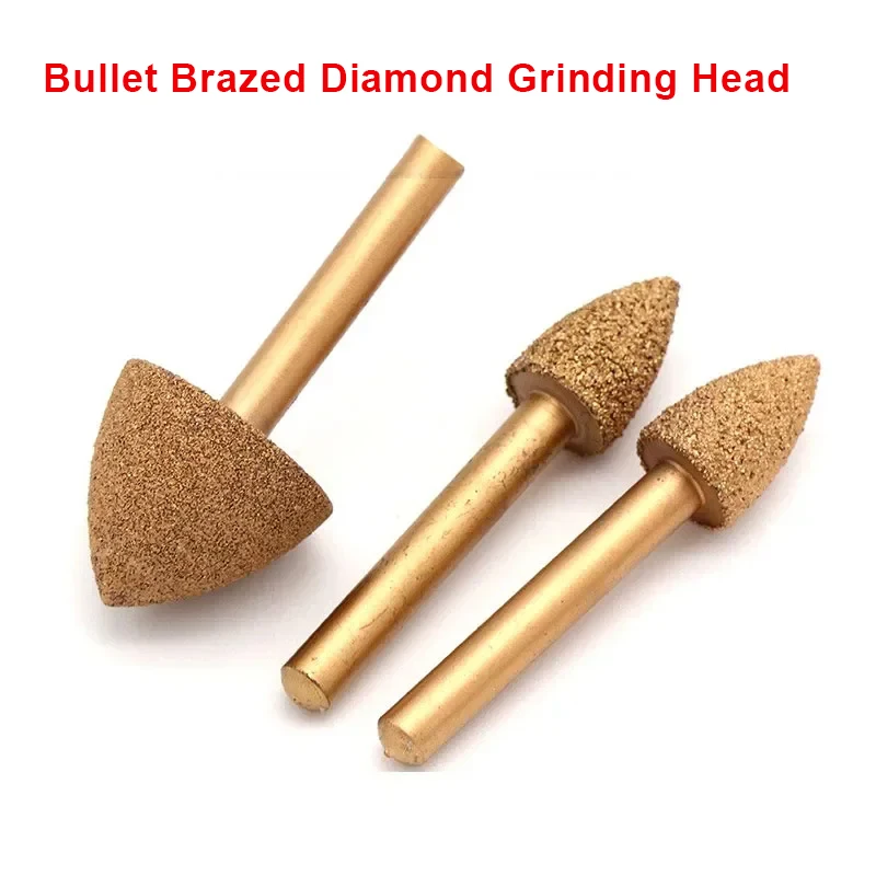 

1Pcs 12/14/16/18/20/25mm Bullet Brazed Diamond Grinding Head With 6mm Shank For Polishing Abrasive Accessories Grinding Tools