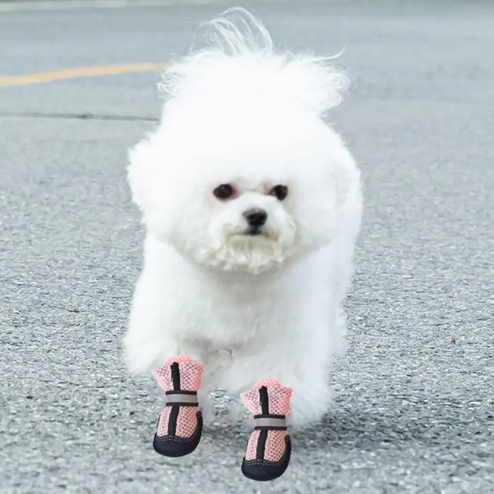 부드러운 강아지 메쉬 신발 통기성 좋은 편안한 메쉬 애완견 신발 커버 지퍼형 내마모성 강아지 워킹 부츠