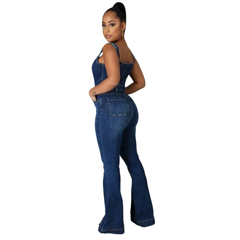 Fashion Sexy Casual Cotton Denim Jumpsuit Women Full Length Long Jeans Jumpsuits Overalls Ropa De Mujer Loose Wide Leg Rompers