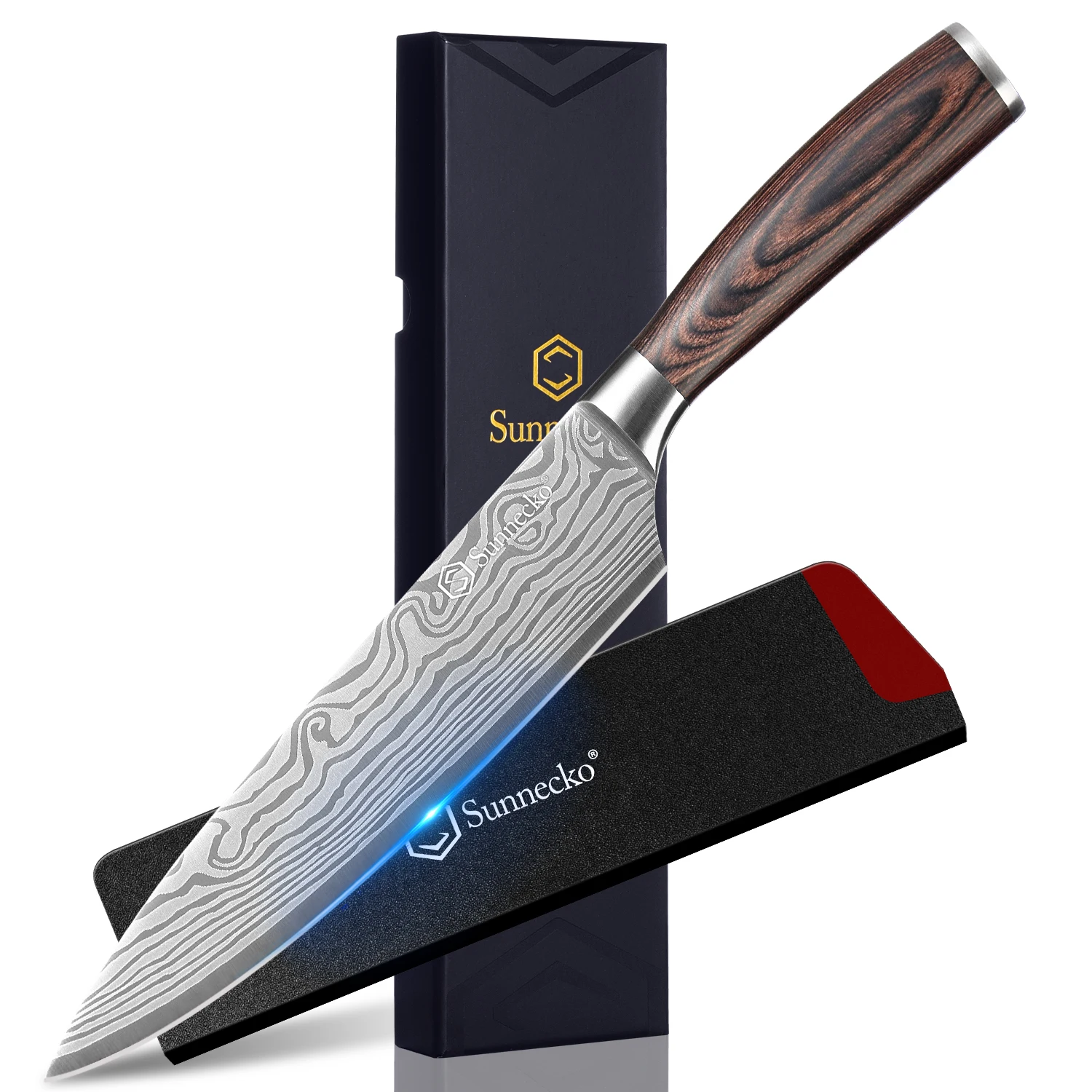 8-дюймовый нож шеф-повара Sunnecko из высокоуглеродистой нержавеющей стали, кухонные инструменты для нарезки, бритва, острый нож для резки мяса, овощей, рукоятка Pakkawood