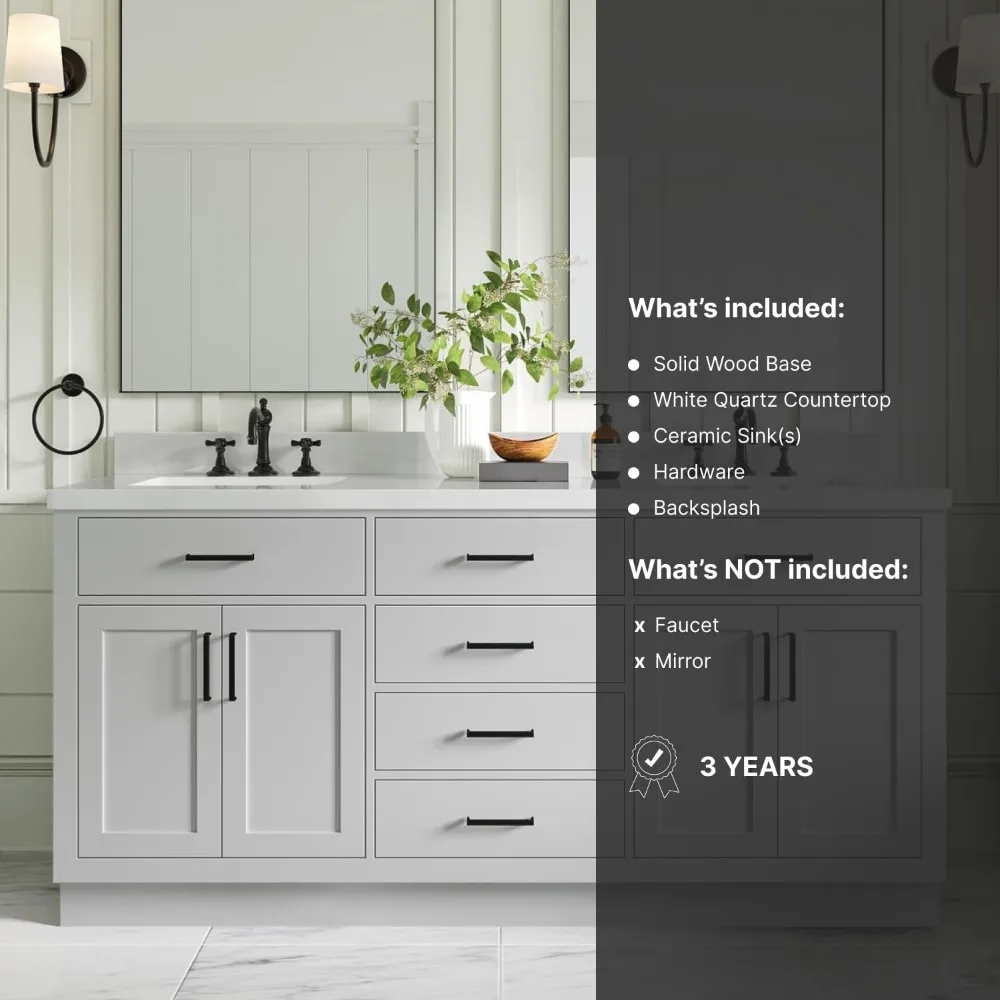 Double Bathroom Vanity 73" Grey, 1.5" Edge Pure White Quartz Countertop & Splash, Sinks, 4 Soft Closing Doors, 6 Full Extension 5