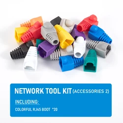Versatile Ethernet Network Cable Crimper, Cutter, and Stripper Tool (20pcs colorful Boots)