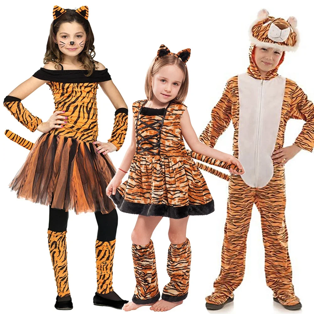 

Miss Tiger Child Costume Animal Kids Tiger Costume Girls Tigress Fancy Dress Up Halloween Party Outfit Toddler