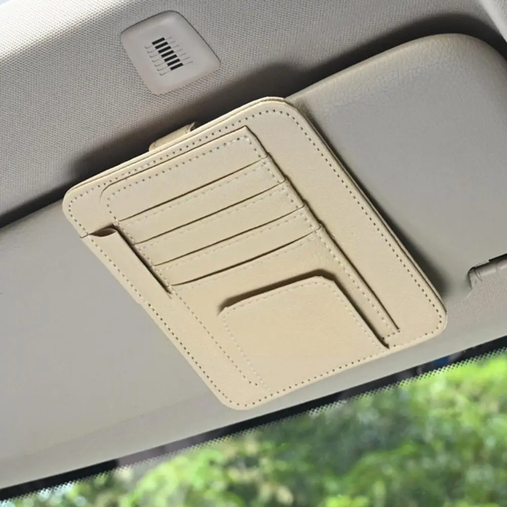 Car Sun Visor Organizer Multi-Pocket Leather Sunglasses Holder Storage Card Holder Card IC Glasses Clip Sunshade Bag