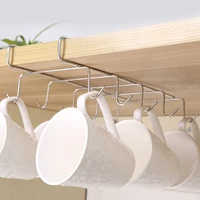 Coffee Mug Holder Kitchen Storage Hook Cabinet Decor Sign Cup Rack Useful Wine Glass Hanger Stainless Steel Punch-free Cup Shelf 1