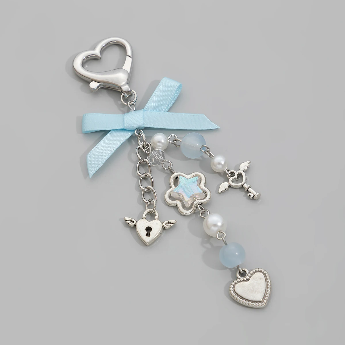 Keychain IngeSight.Z Sweet and Lovely Blue Bowknot Star Charm Women Fashion Imitation Pearl Love Heart Pendant Jewelry
