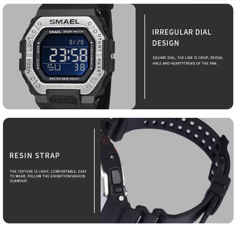 SMAEL 8059 Digital  Brand LED Clock Waterproof Auto Date Military Army Green Square Wristwatches Men Watch Digital Sport Watches 2