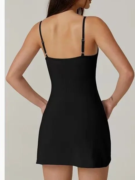 Nadanbao Outdoor Sports Tennis Dress Women Fashion Fitness Sexy Slit Yoga Dress Female Two-Piece Sports Slip Tennis