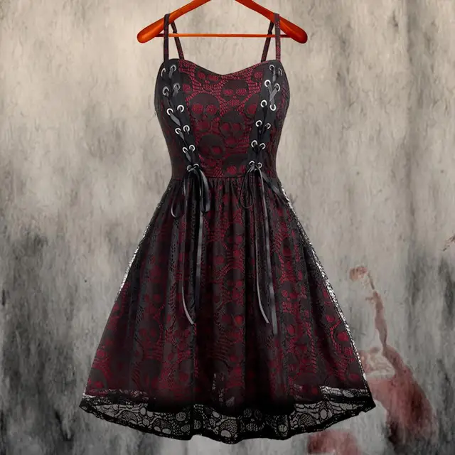 Medieval Dress Punk Rock Style Lace Mesh Strap Splice Mini Dress: A Fashion Statement for the Bold and Edgy Women