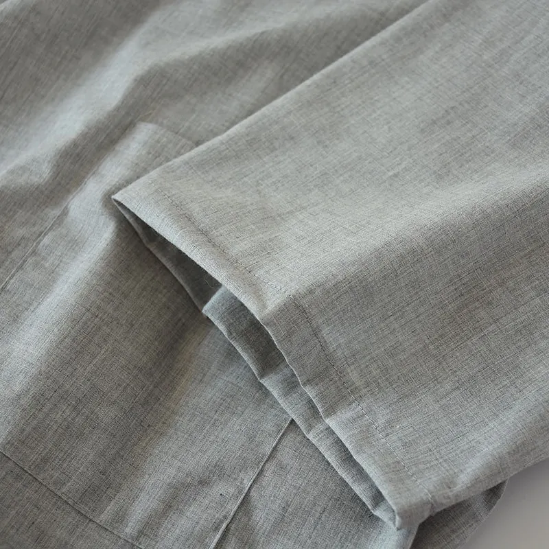 Men Casual Japanese Kimono Yukata Long Sleeve Bathrobe Pajamas Lace-up Belt Cotton Loose Homewear Solid Color Sleeping Robe