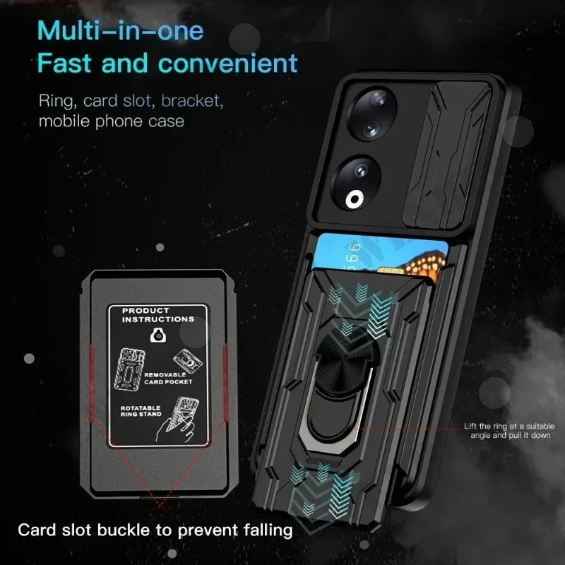 Military-Grade Slide Stand Ring Case with Card Slot and Camera Protection