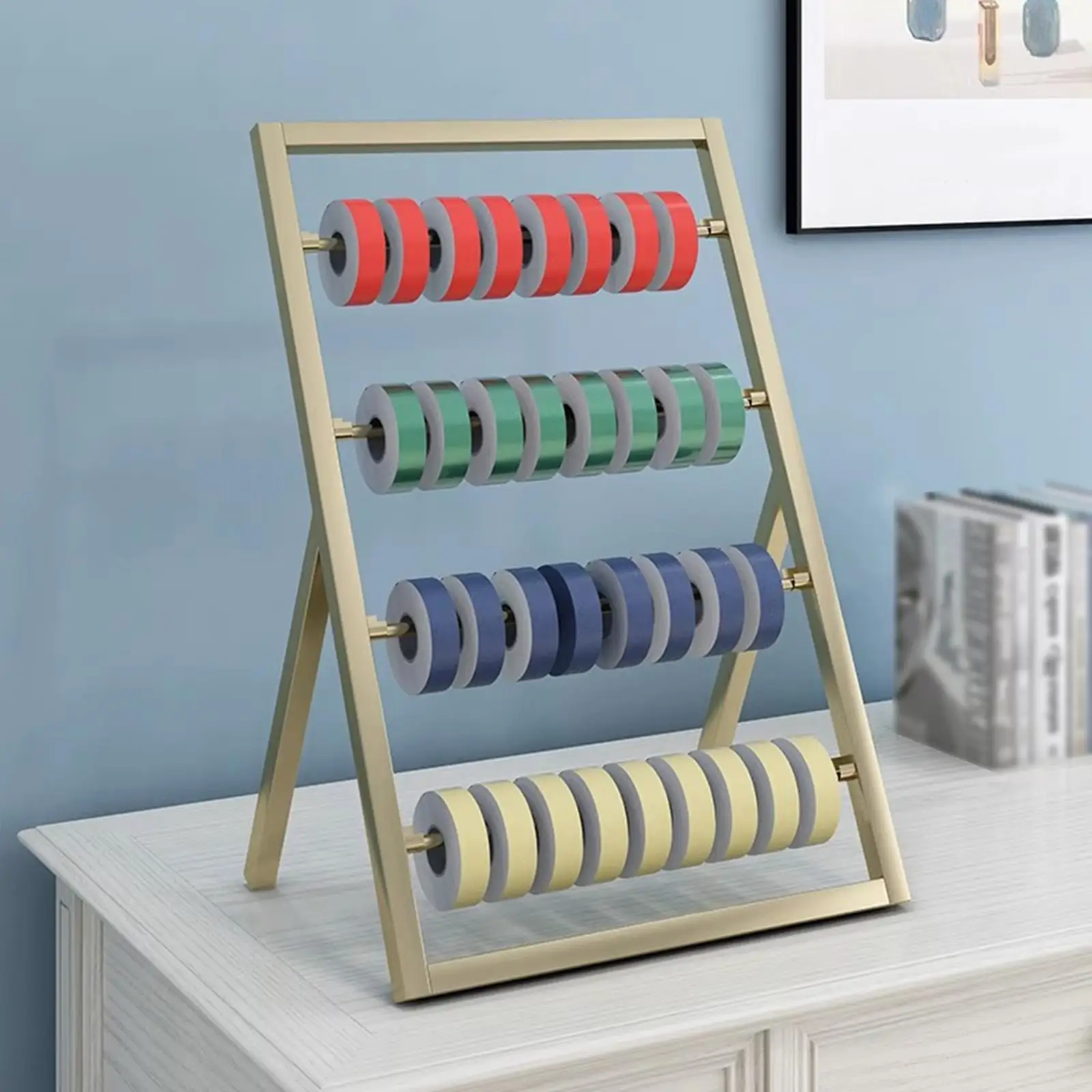 Ribbon Organizer 4 Tier Wooden Ribbon Storage Stand Spool Sewing Thread Display Rack for Cake Shop Sewing Craft Room