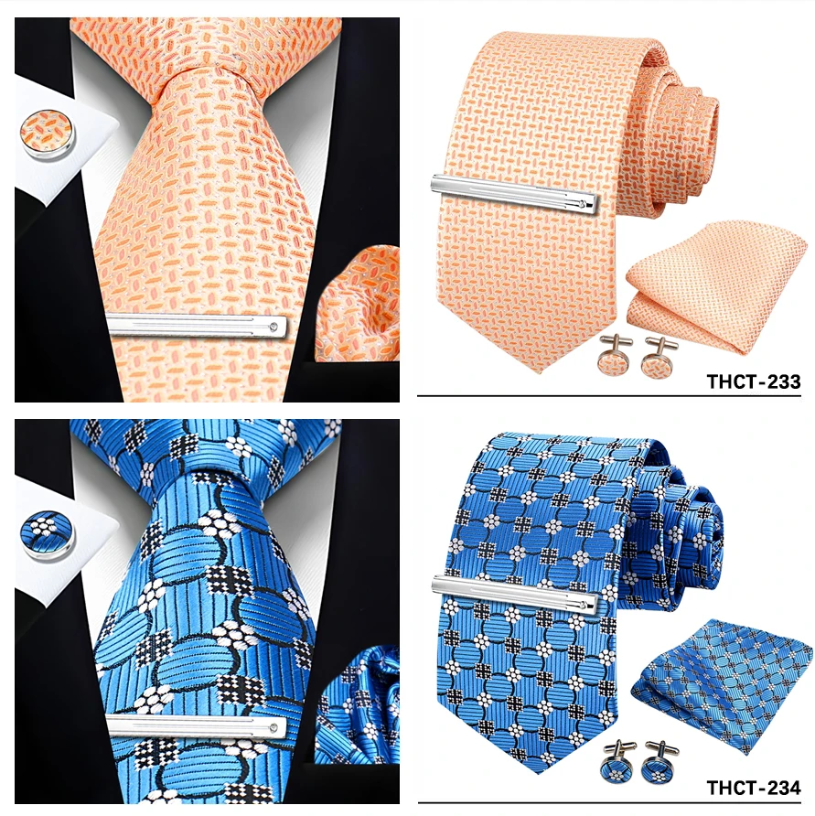 Top Qualität Elegante Krawatten Set Hanky Manschettenknopf Krawatte Clips Business Krawatte Für Männer Hochzeit Formale Gravata Anzug Zubehör Herren Geschenk – Detail 26
