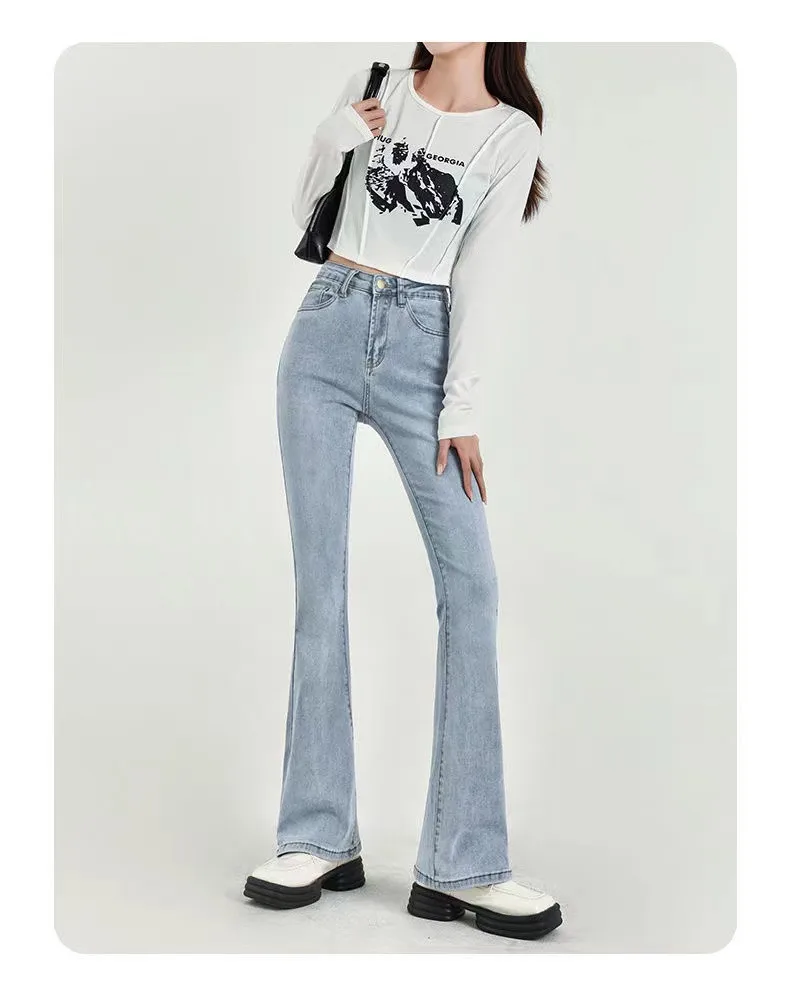 wide leg jeans High Waist Skinny Flare Jeans Women Wide Leg Denim Pants 2022 Fashion Vintage Streetwear Trousers Female All-Match Denim blue jeans