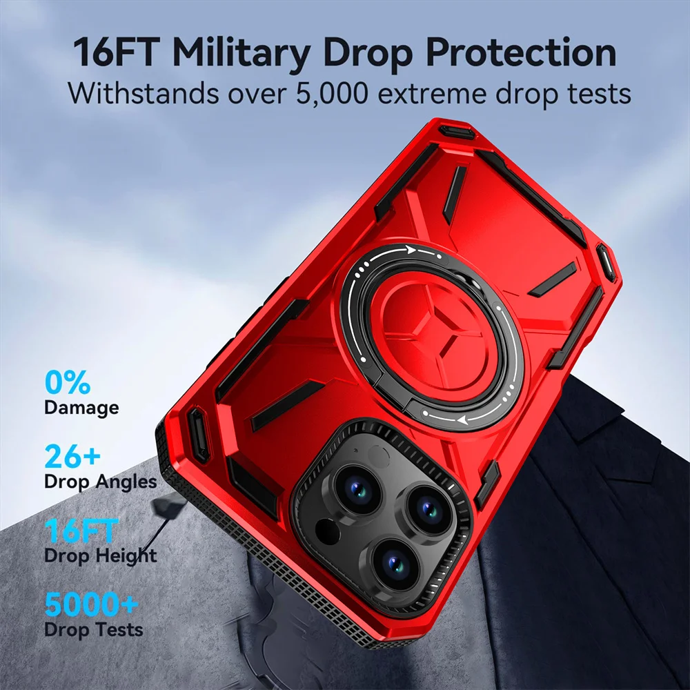 Coque de protection double couche avec support magnétique pour iPhone 16 15 14 11 12 13 Pro Max, étui de luxe avec support rotatif et pliable_voghion.com