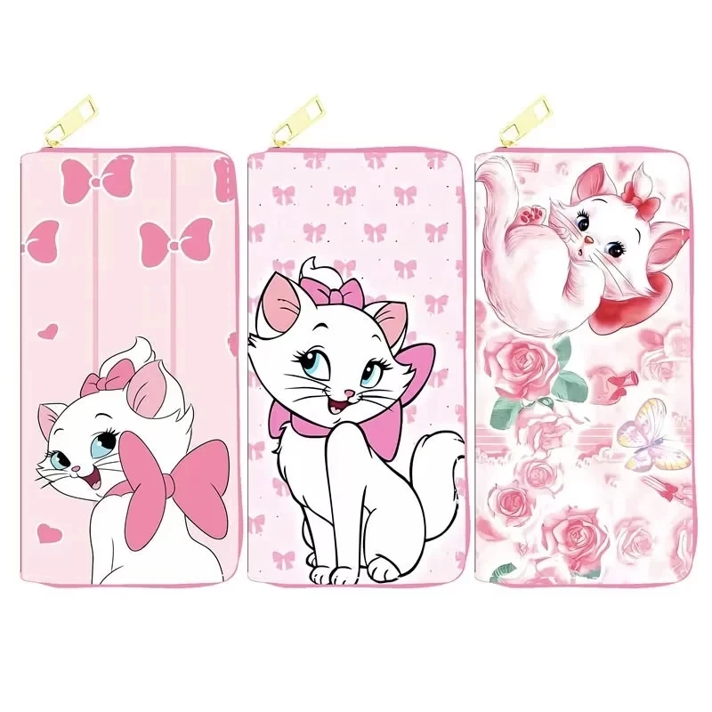 Disney The Aristocats Wallet Cartoon Mary Cat Women Leather Zip Around Wallet Girl Long Purse Credit Card Bag 6
