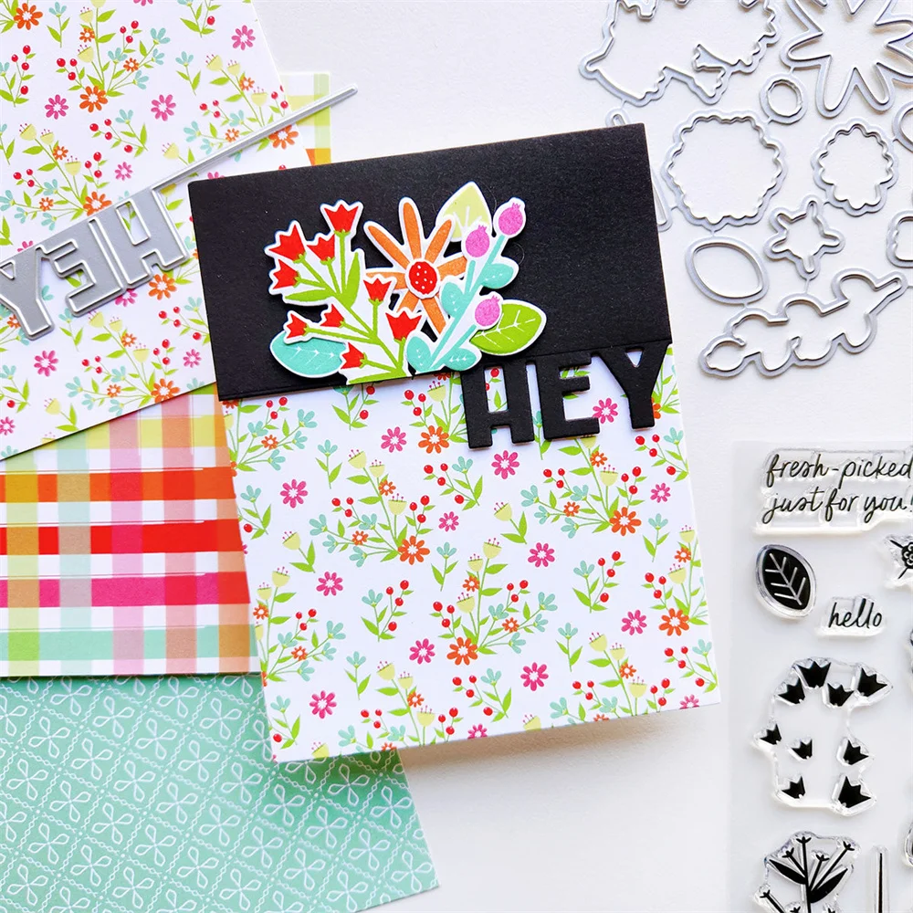 해피 헤이 센티멘츠 클리어 스탬프 및 금속 커팅 다이 세트 DIY 커팅 공예 제작용 인사말 카드 스크랩북 장식