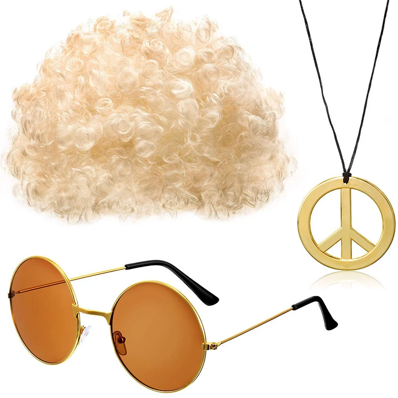 thumbnail image 1 of Disfraz de collar de la marca de la paz, conjunto de 5 piezas, chaleco de borlas Hippie, fiesta de Cosplay, Carnaval de Halloween, 60s, 70s, conjunto de pendientes de la paz Vintage, 1 of 4