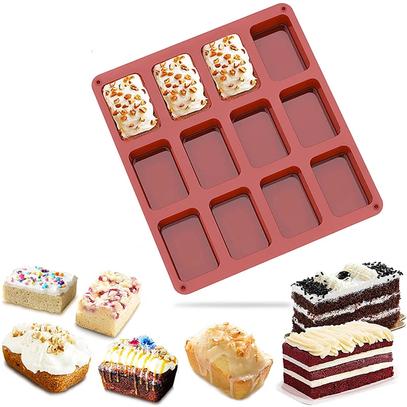 12 Cavities Non-stick Mini Brownie Pan Bread Silicone Loaf Baking |