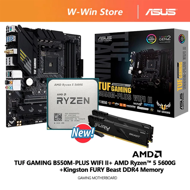 NEW AMD Ryzen 5 5600G R5 5600G CPU ASUS TUF B550M PLUS WIFI II Motherboard Kingston