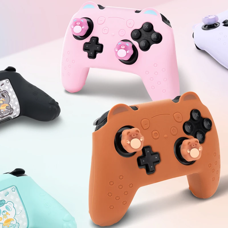 Cute Bear Paw Silicone Soft Shell Gamepad Sticker Skin Per Nintendo Switch Pro Game Controller Case Thumb Stick Grip Cap Cover