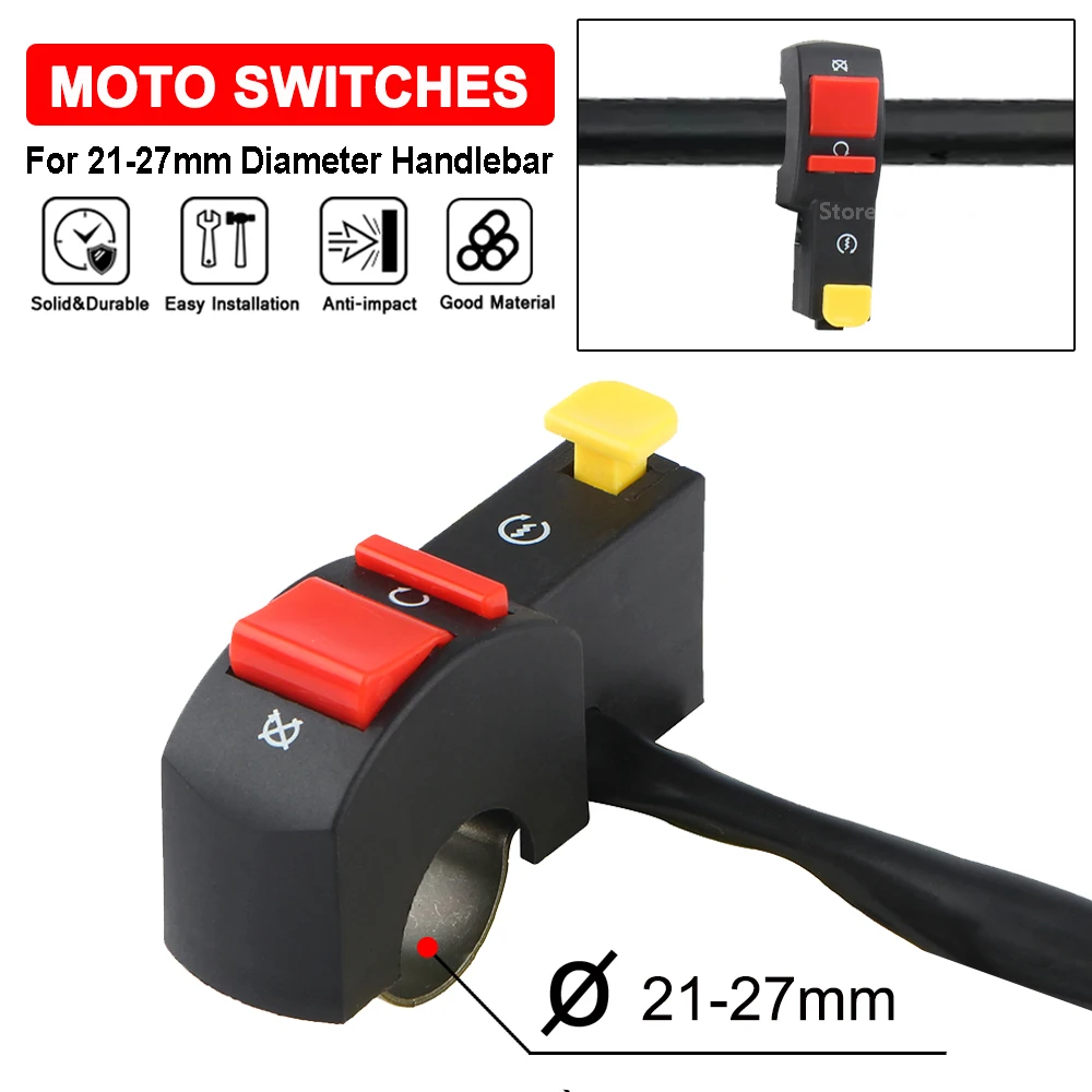 

21-27MM Handlebar Motorcycle Switch Electric Starter Start Stop Control ON/OFF Switch Button Universal For Dirt Bike ATV Scooter