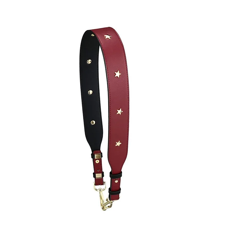 Women's Fashion Leather Bag Strap with Star Rivets - Adjustable 4CM Wide Shoulder Handle