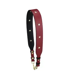 Women's Fashion Leather Bag Strap with Star Rivets - Adjustable 4CM Wide Shoulder Handle - Gold hanger (Red Wine)